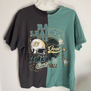 H&M Split-Color Graphic Football Tee in Black and green size medium